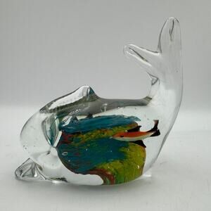 Murano Style Art Glass Dolphin Aquarium Fish Figurine Paperweight 5x4